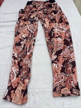 Paisley Print Stretch Leggings - Brown & Cream